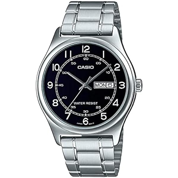 Casio MTP-V006D-1B2 Men's Stainless Steel Easy Reader Black Dial Day Date Analog Dress Watch, White, CASUAL